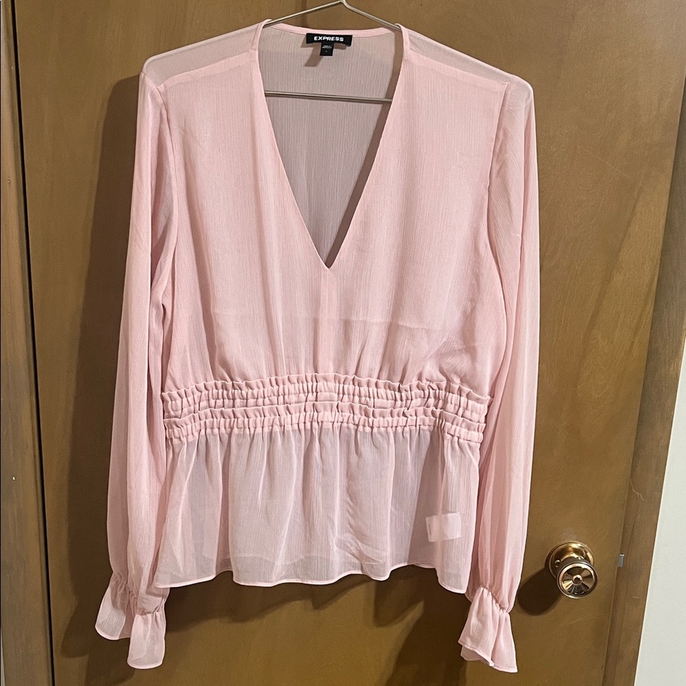 Express Light Pink V-Neck Blouse